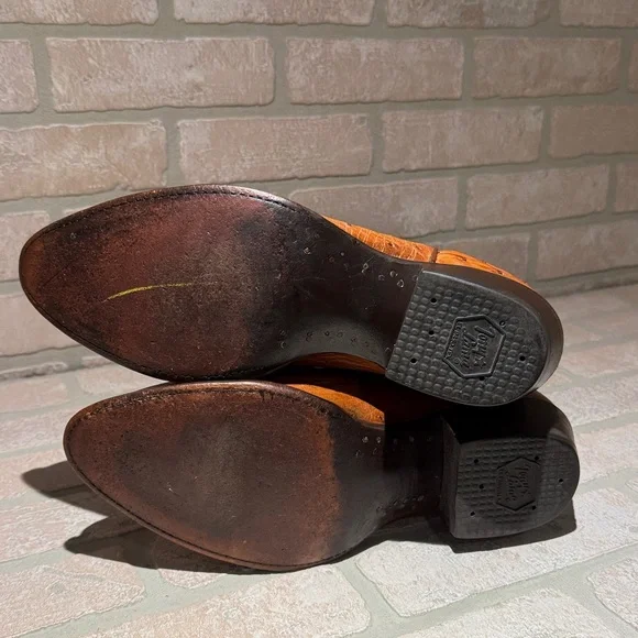 Tony Lama Classic Men's Rich Caramel  Ostrich Skin Western Boots Size 11D - Picture 9 of 10